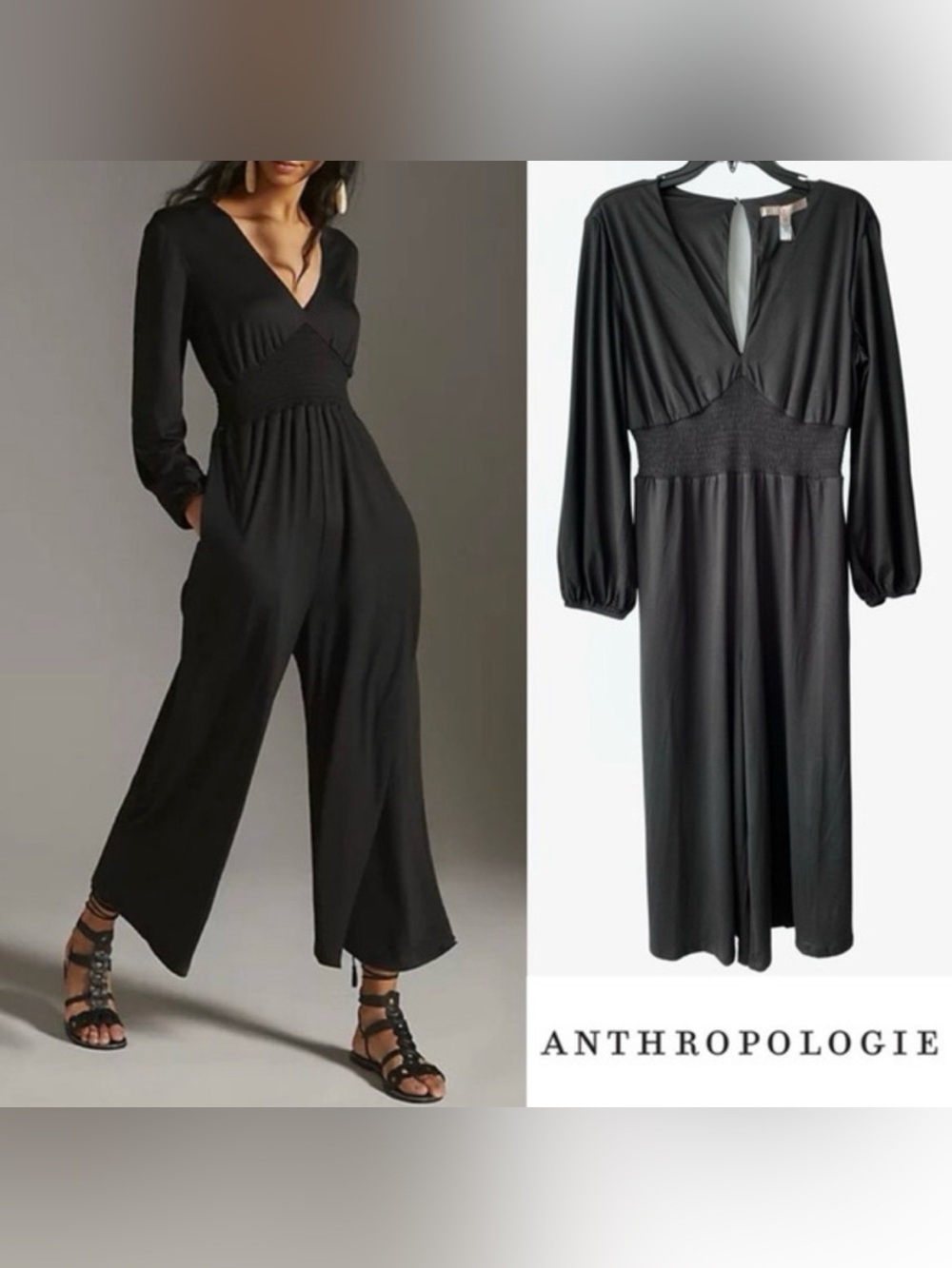 NWT Hutch- black v neck wide leg jersey jumpsuit- size large